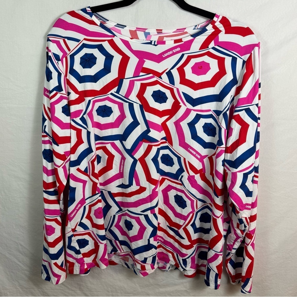 Lands' End Red and Blue Patterned Blouse Womens Size 1X